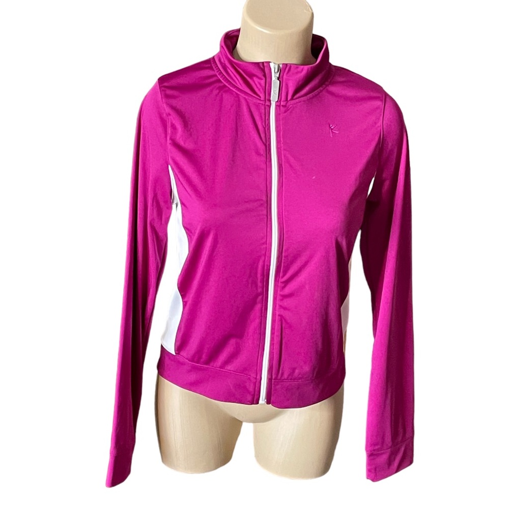 DANSKIN NOW Track Jacket Full Zip Knit Pink and White Girls Size XL (14-16)
